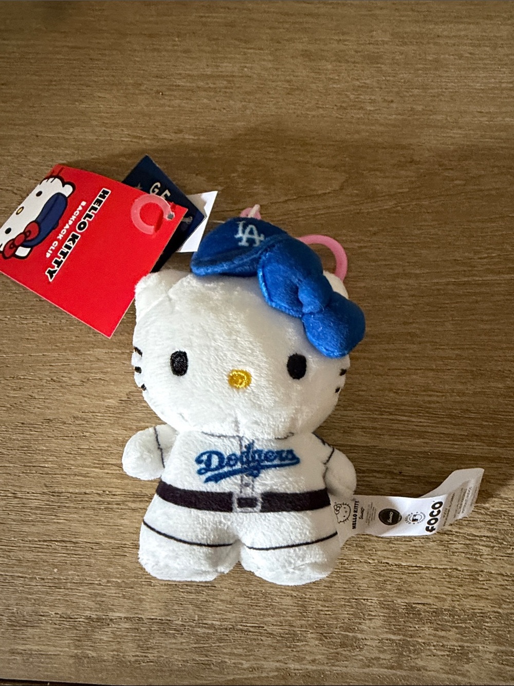 Hello Kitty Dodgers Plush Keychain - White & Blue